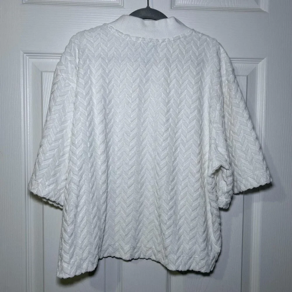 Nike Sweatshirt Women's XS White Herringbone Mock Neck Short Sleeve Terry Logo